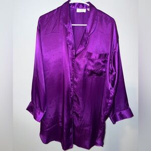 Victoria's Secret Vibrant Purple Satin Button-Up Sleep Top